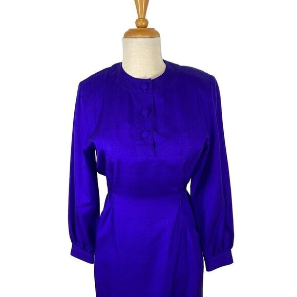 MBR International 6 S Cobalt Blue Silk Dress 1980s Does 1940s Volup VTG Midi - Picture 2 of 11